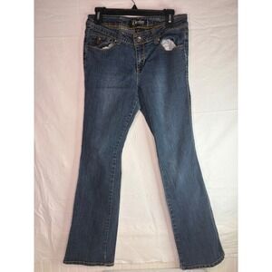 Dereon Womens Medium Wash Fleur De Lis Embroidered Bootcut Jeans Size 9/10